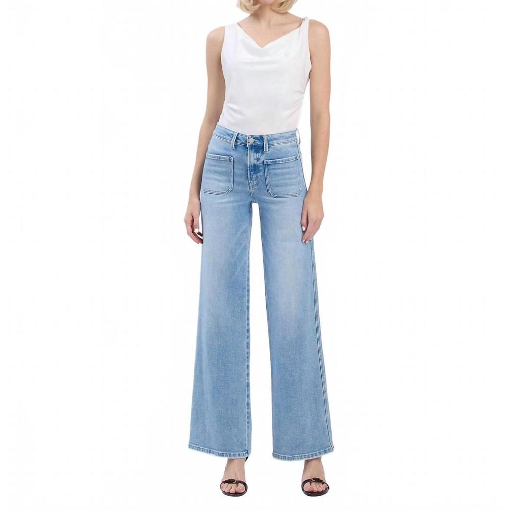 NEW FLYING MONKEY apus high rise patch pocket wide leg jeans in light blue